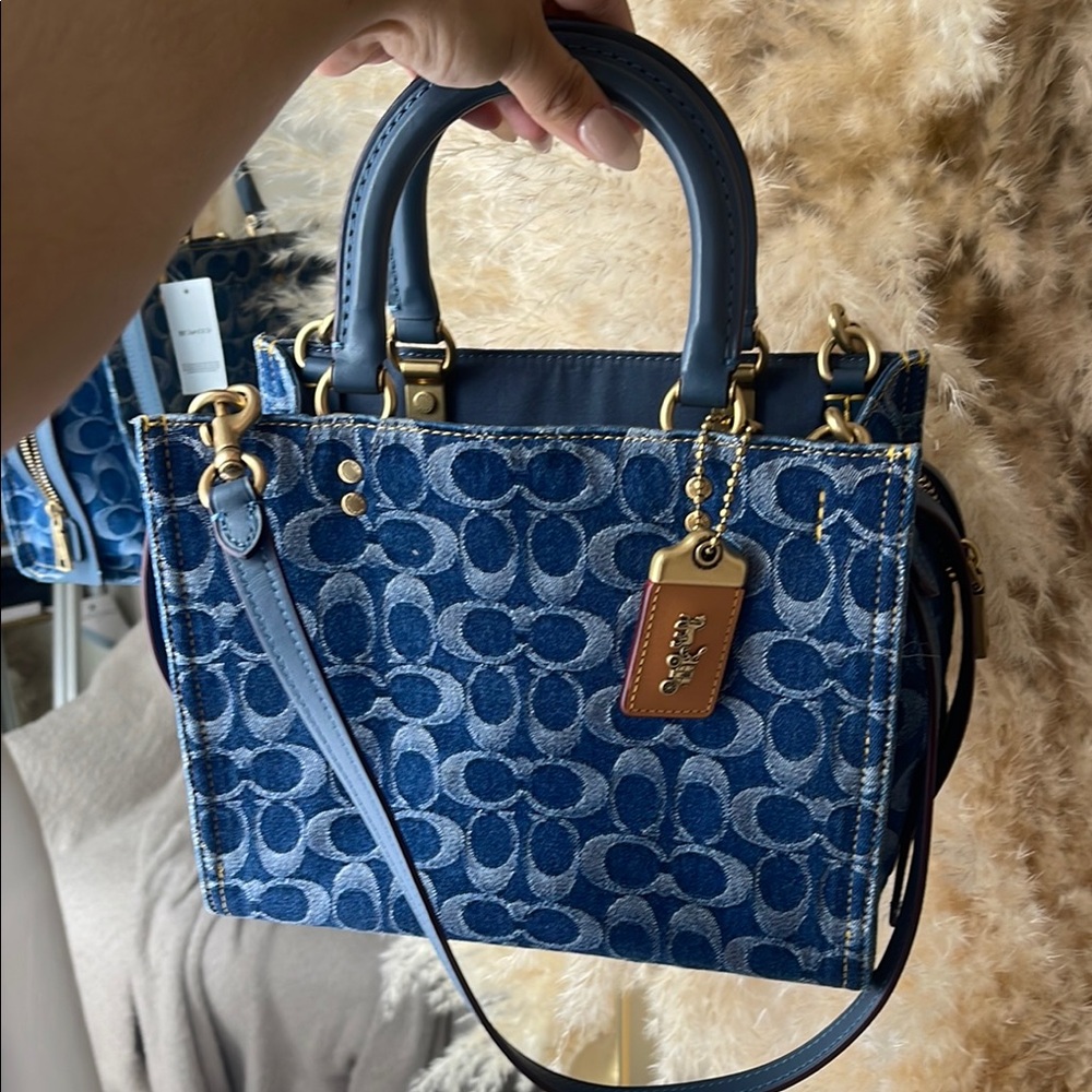 Coach Blue Denim Signature Bag Rogue 25